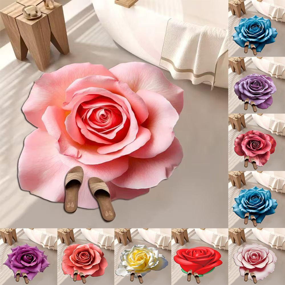 Durable Special-shaped Flower Carpet Soft Non-slip Bathroom Floor Mat Absorbent Rose Floor Mat for Living Room Tea Table Bedside