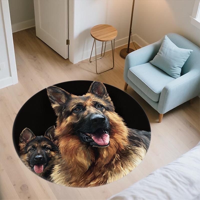 Three Dogs with Tongues Out Round Area Rug,Carpet Rug for Living Room Bedroom Sofa Playroom Decor,Non-slip Floor Mat
