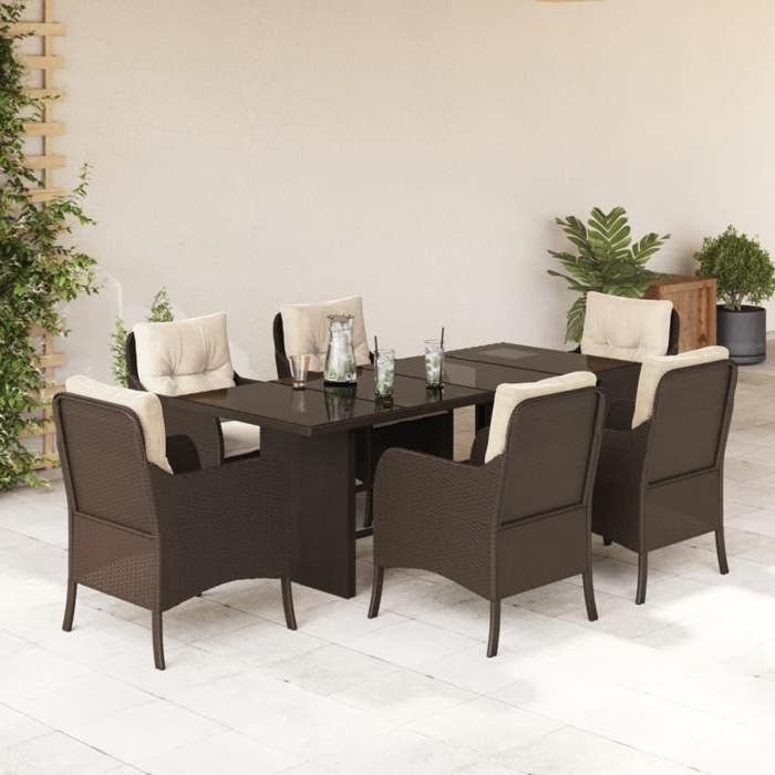 VidaXL 7-Piece Garden Dining Set with Cushions, Patio Table and Chairs, Patio Furniture, Outdoor Furniture, 3211882