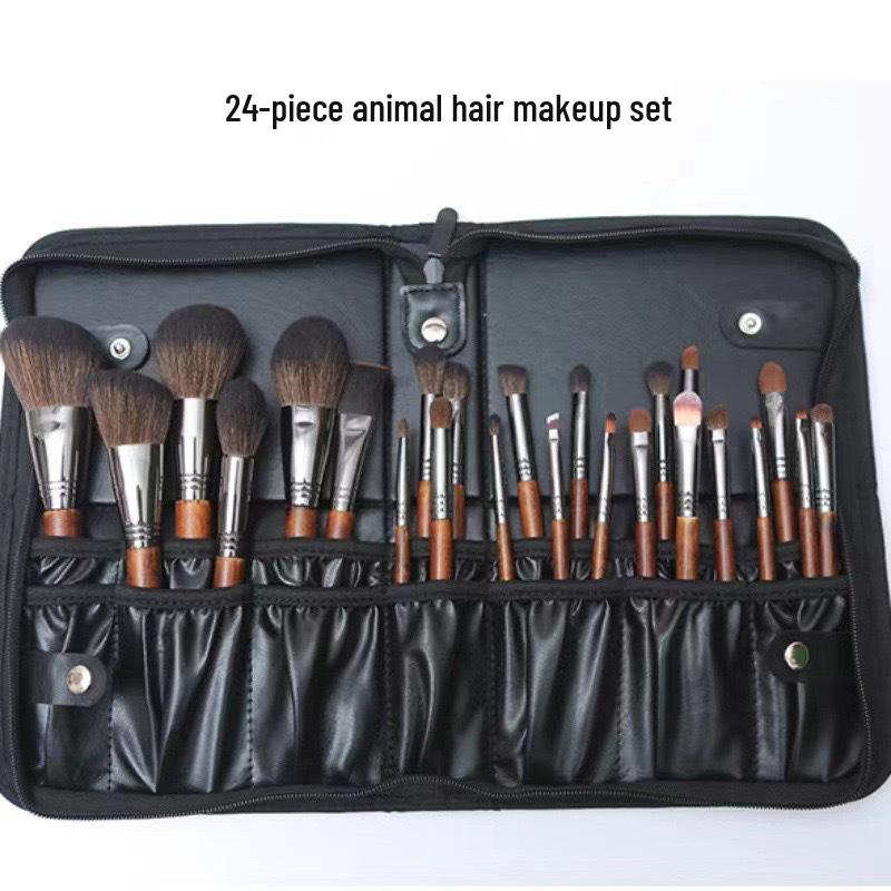 24-Piece Professional Animal Hair Makeup Brush Set for Artists - Real Wool Brushes