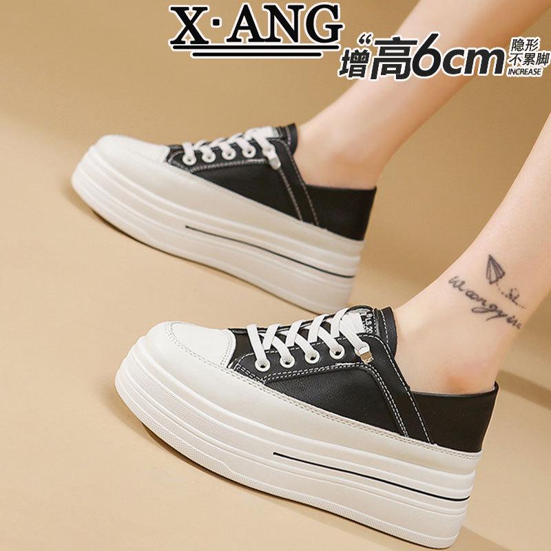 

Leather platform white shoes inner height increase women s shoes 2025 spring new two wear lazy single shoes casual sports board shoes 35