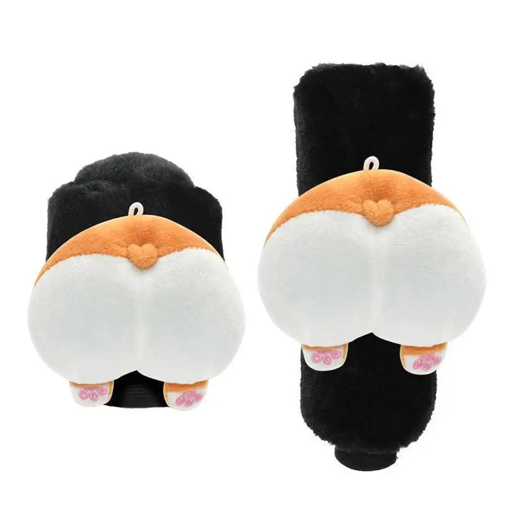 Cute Cartoon Car Gear Shift Cover Soft Plush Auto Shifter Hand Brake Case Seat Belt Rearview Mirror Cover Car Accessories