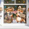 Pegatinas de Ventana Zorro de Primavera Zorro de Dibujos Animados Flores Mariposas Pegatina de Cristal Extraíble Animales Lindos Pegatinas de Ventana para Decoración de Hogar Oficina Tienda