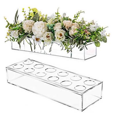 Vase à fleurs rectangulaire en acrylique transparent de 12 pouces avec 12 trous