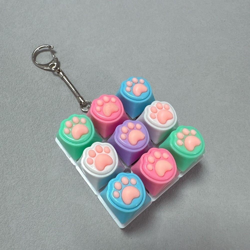 Funny Cat Paw Keychain 9 Keyboard Stress Relief Pendant Calm Decompression Keyring Pass Time