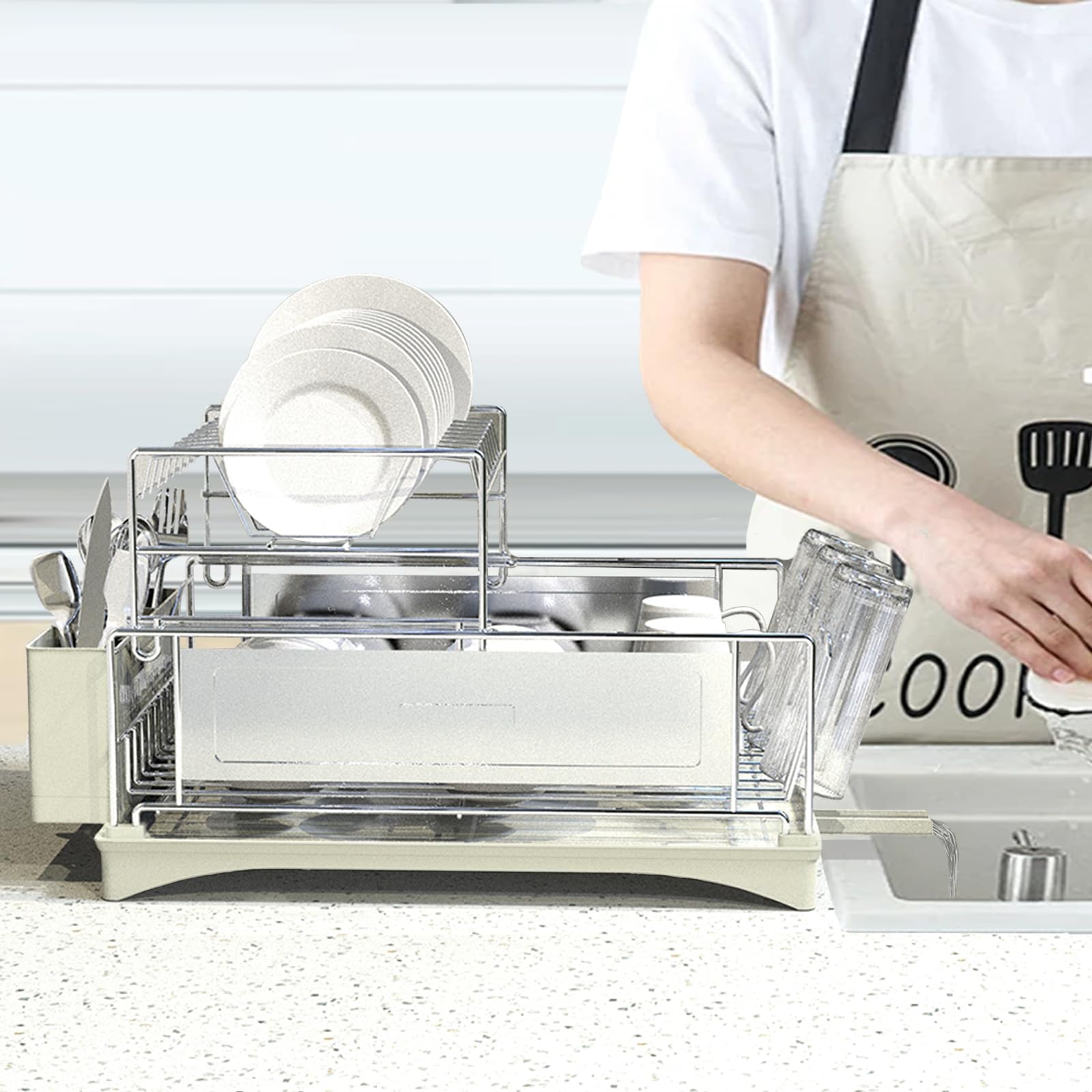 

Mamakura Сушилка для посуды 2-ярусная Сушилка для посуды Место для посуды Стекло Большой Нержавеющая сталь Пятна Ржавчина Легко Бежевый Серый Сушилка, Ярус, Сушилка, Сушка, Хранение, D30W42H27, Экономия,