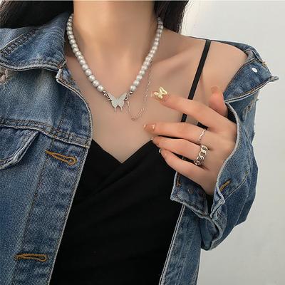 Titanium Steel Necklace Butterfly Reflective Bead Ball Splicing Chain Necklace Clavicle Necklace Women's New Jewelry