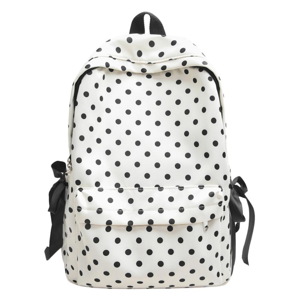Minimalist Polka Dot Backpack Sweet Student School Bag Y2k Bow Rucksack Daily