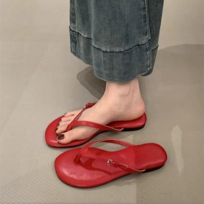 Κορεάτικες σαγιονάρες γυναικείες καλοκαιρινές 2025 νέες γαλλικές σαγιονάρες με δάχτυλο, επίπεδη σόλα, σανδάλια, ρωμαϊκά παπούτσια παραλίας