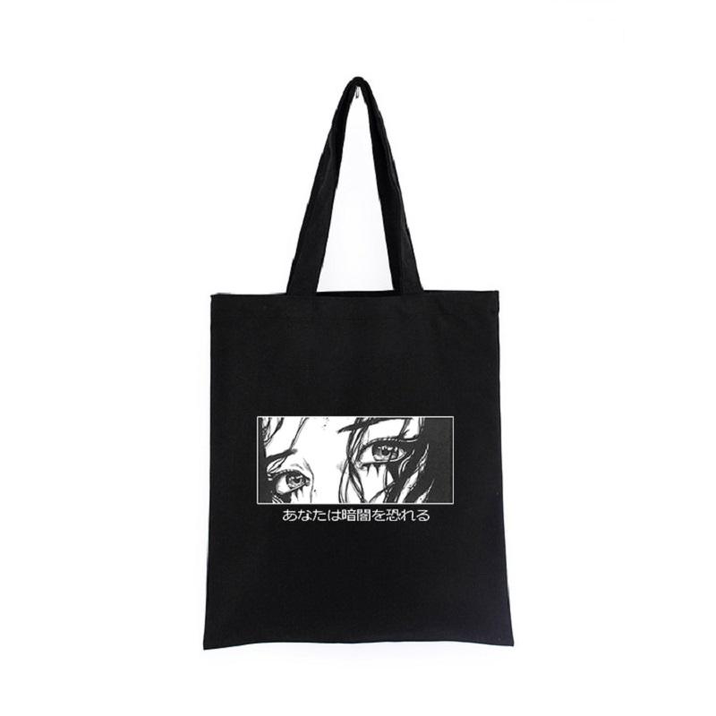Japanese Hip-hop Female Canvas Bag Harajuku's New Large-capacity Ulzzang Casual Gothic Shoulder Bag Cartoon Print Shopping Bags