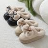 Waterproof Leather Bow Fur Women's Slippers - Thick, Cute, Relaxing Cotton Indoor/Outdoor Shoes