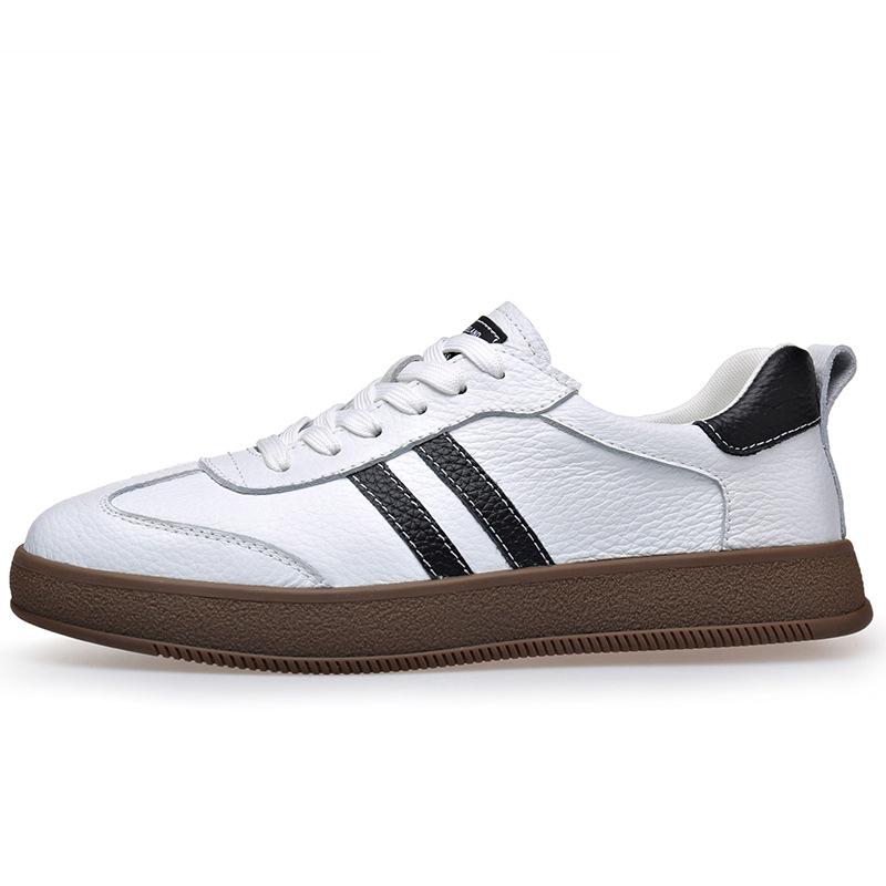 New Men Genuine Leather Casual Shoes Street Cool Striped Flat Skate Shoes Young Man Sneaker