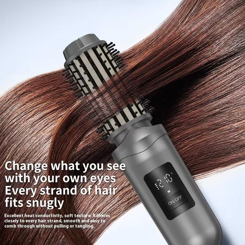 Cordless Hair Curling Iron Brush Usb Rechargeable Travel Heated Round Brush 2-In-1 Electric Hair Curling Wand Styling Tools