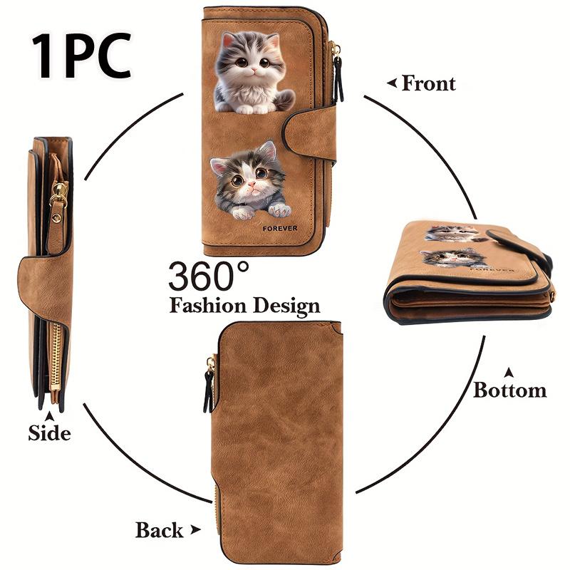 1PC Cute Cat Women's Long Wallet Multi-functional Wallet Portable Snap Button Coin Purse Ideal Gift for Cat Lovers Daily Commute Outdoor Travel Home