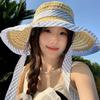 Blue Grid Woven Hat Wide Brim Fisherman Hat Fashion Sun Cap  Summer