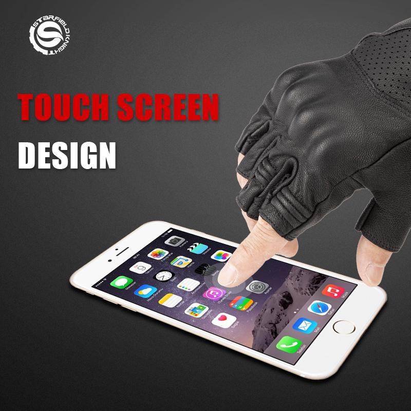 SFK Motorcycle Riding Gloves Half Finger Summer Breathable Genuine Goatskin Leather Wear-resistant Motocross Knights Race Gears