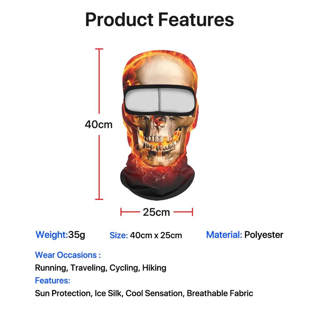 Skull Print Balaclava Face Mask, Ice Silk Cooling Breathable Sun Protection Full Face Cover for Cycling Running Hiking Outdoor Sports
