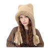 Women Hat Bear Ear Design Thickened Plush Ear Protection Hat Skiing Camping Travel Autumn Winter Headwear