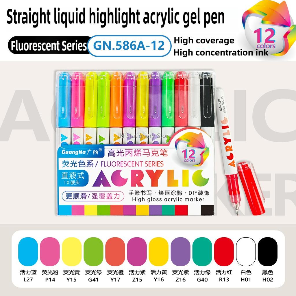 GUANGNA 168/12 Farben Große Kapazität Highlight Direkter Flüssiger Acryl-Gel-Stift Morandi Stift Mehrfarbiger Marker Schulbedarf