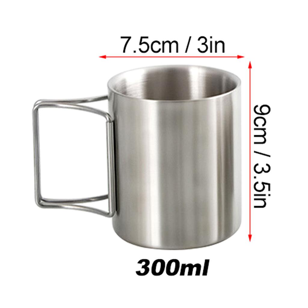 Kubek Kempingowy 200ml/300ml/400ml ze Stali Nierdzewnej Kubek na Wodę Kubek do Herbaty Kubek do Kawy ze Składanymi Uchwytami na Kemping Piesze Wycieczki Outdoor