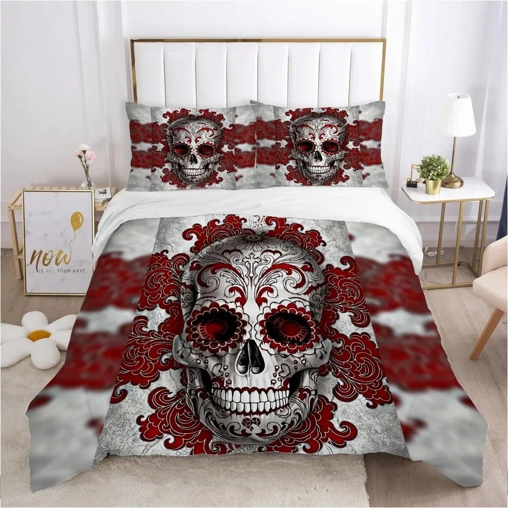 3D Scream Horror Skull Duvet Cover Set Queen Size Sugar Skull Bedding Sets Single Twin Full King Comforter Cover Bedroom Decor