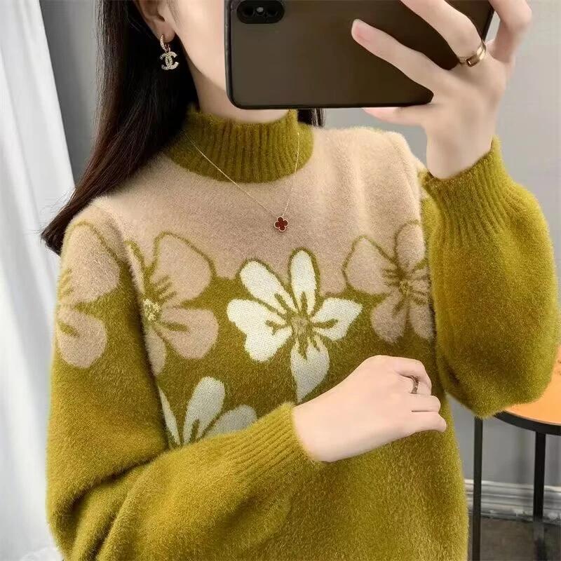 Pulover pentru Femei Toamnă Iarnă Îngroșat Pulover Cald Tricotat în Dungi Gât Rotund Strat de Bază Elastic Mânecă Lungă Jumper Supradimensionat Topuri