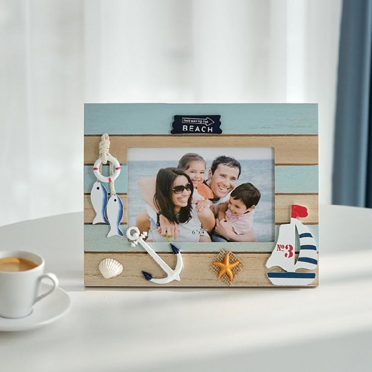 Ramka na zdjęcie na biurko Ramka śródziemnomorska Drewniany stojak na ramkę na zdjęcie Ramka przybrzeżna Dekoracje do domu i kawiarni