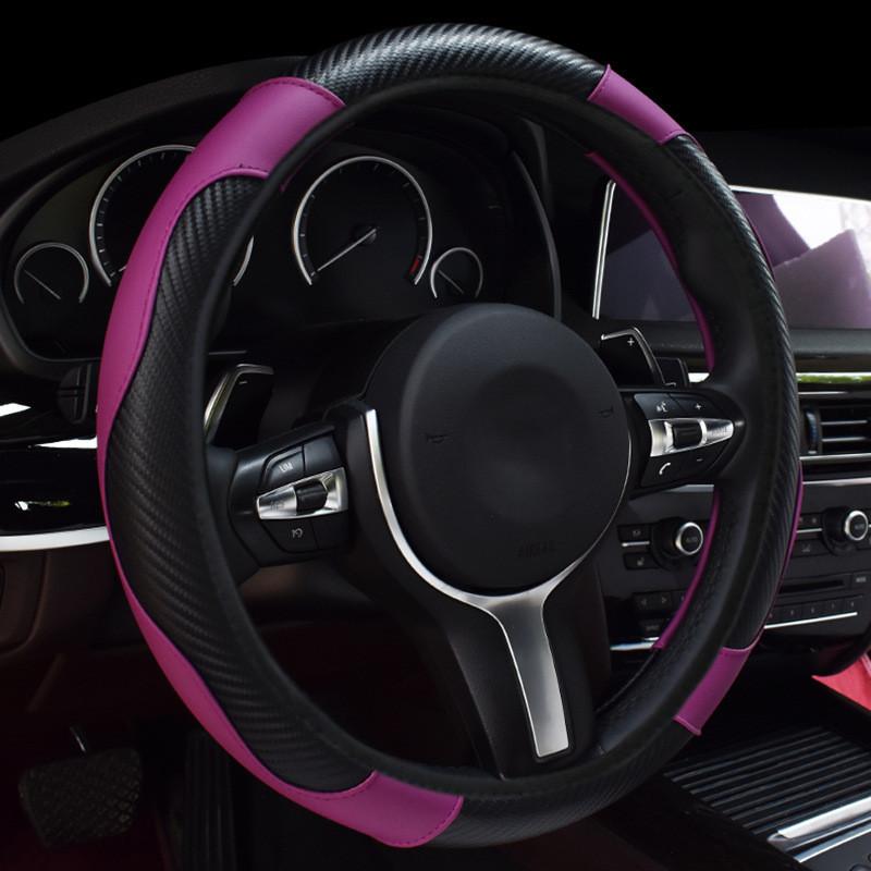 Universal Car Steering Wheel Cover Elastic No Inner Ring Carbon Fiber Leather