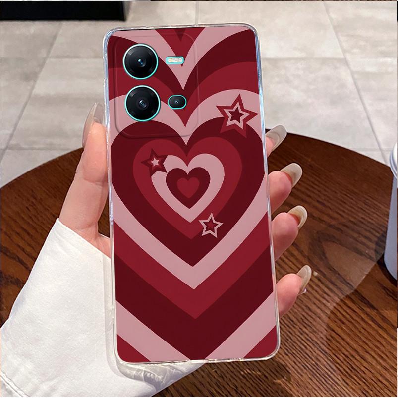 Phone Case For Vivo V25 Y35 Casing Luxury Cute Love Heart Rabbit Funny Pattern Transparent Silicone TPU Soft Shell Back Cover