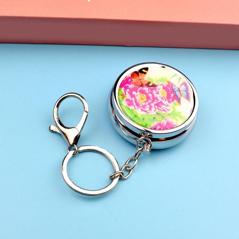 Pills Box Keychain With Mirror And Sealed Metal Compartment Keychain Moisture-Proof Medicines Dispenser Travel Accessory