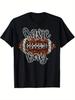 Men'S Game Day Football T-Shirt - Black with White Glitter Lettering & Sparkling Football Design, So