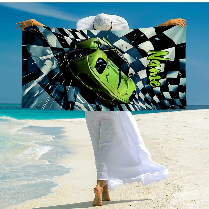 Custom Name Ultra-Soft Beach Towel with Racing Theme,Ideal for Pool - Camping, Diving - Perfect Travel Essential, Vibrant Beach Towel.