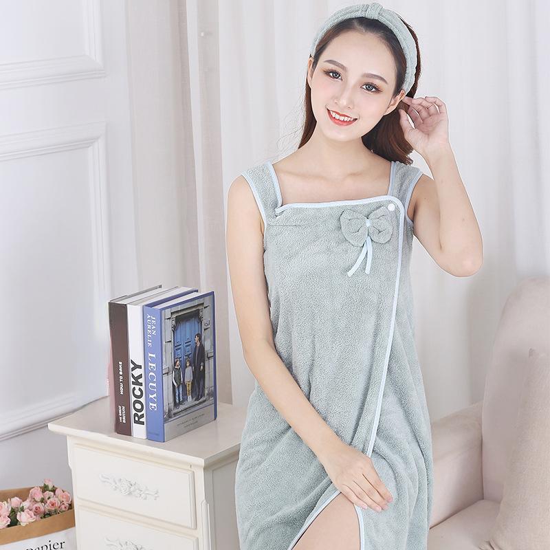 Coral Velvet Suspender Bath Skirt Can Wear Soft Absorbent Adult Bath Towel Bathroom Household Bathrobe