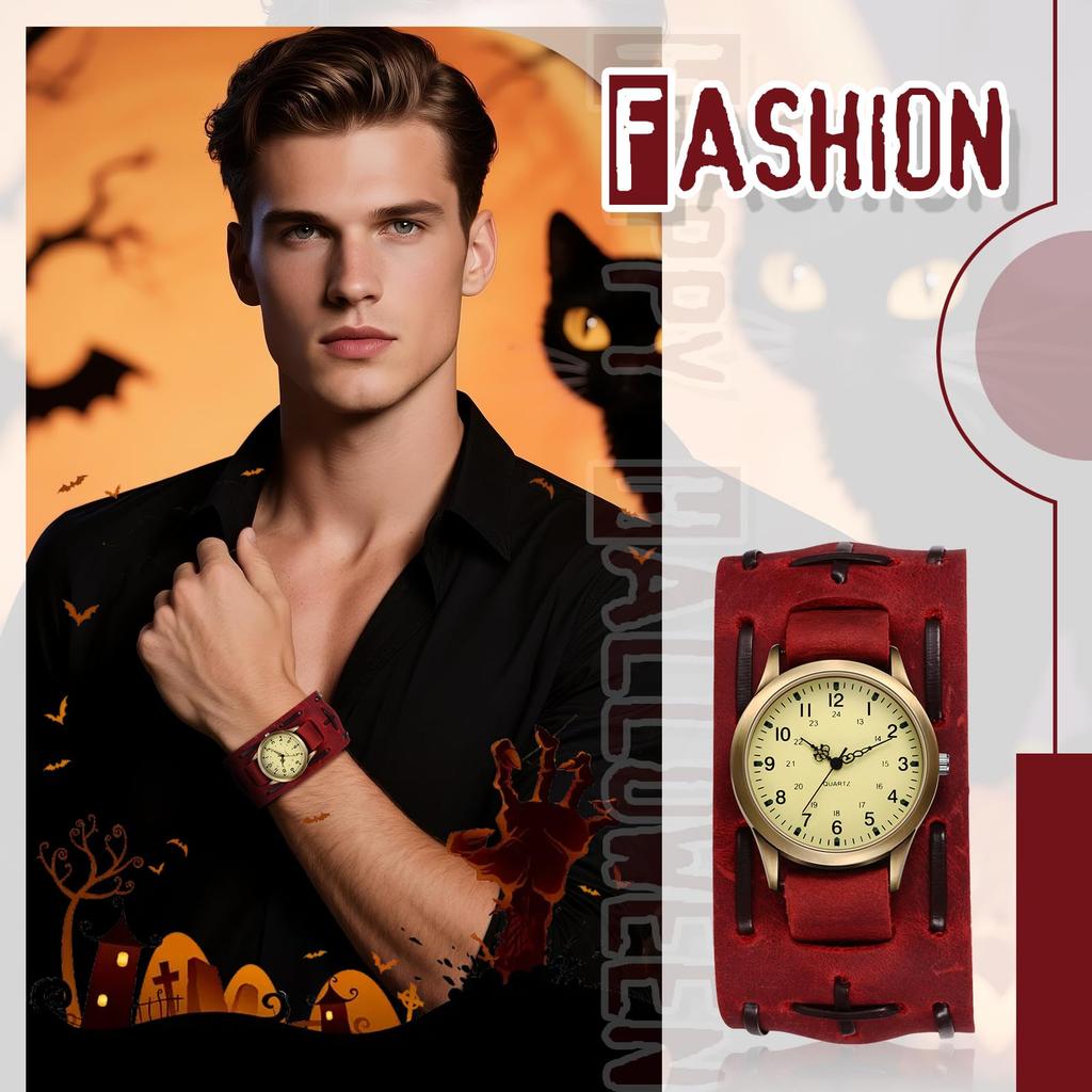 Punk and Rock Antique Watch with Genuine Leather Waterproof Analog Quartz Watch with Leather Motorcycle Fashion Watch Perfect Gift for and Day Men's
