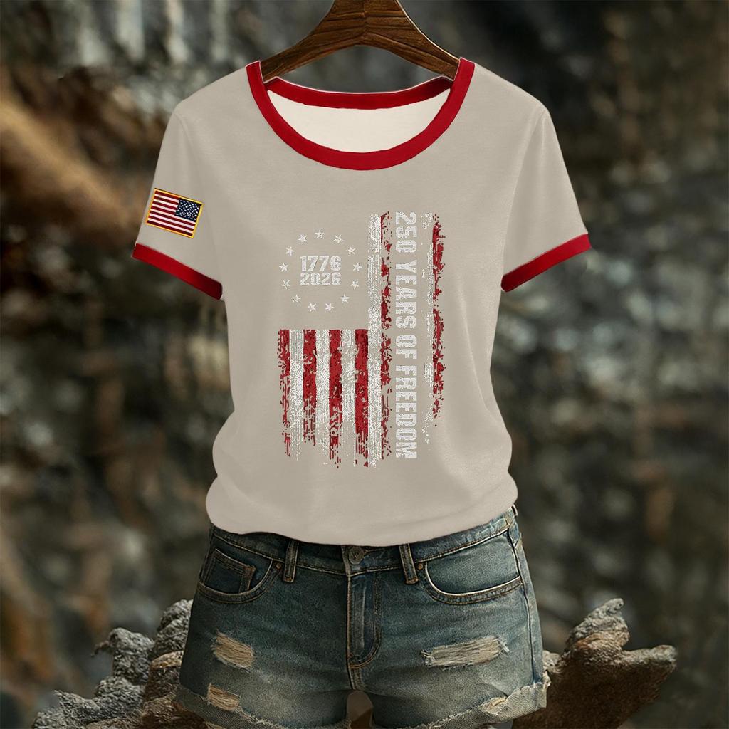 Women's Casual Round Neck Short Sleeve Pullover Printed T-Shirt Top