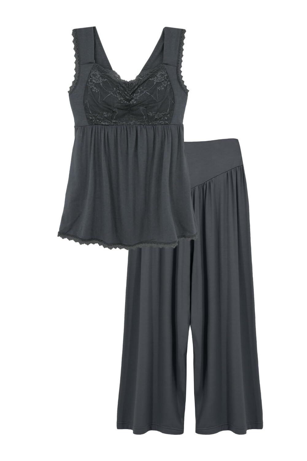 

Ночная майка с интегрированным бюстгальтером, укороченные брюки, верх и низ, комнатная и пижамная одежда, угольно-серая [два окошка] и комплект, без косточек, для ношения, кормления грудью, пре-