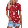 Women's Fashion Casual Lapel Short Sleeve Christmas Print Shirt Women's Button Up Tops
