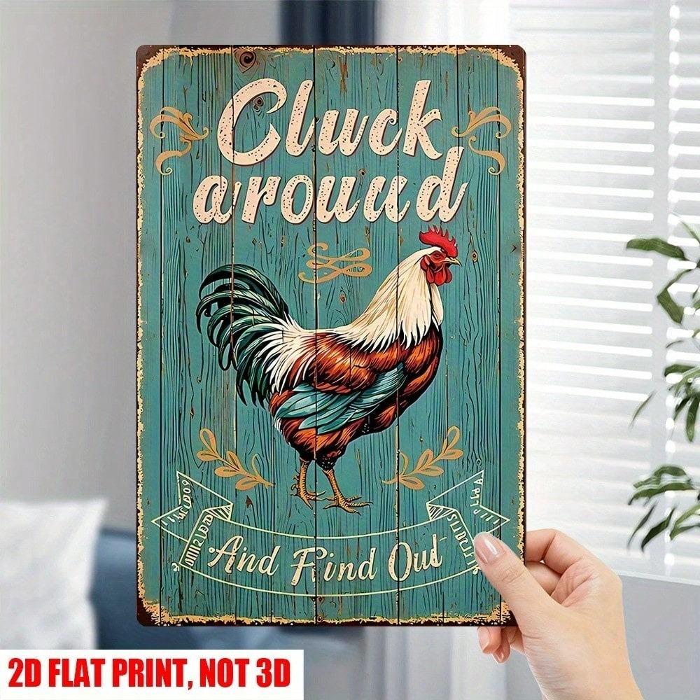 Metal Wall Art, Vintage Rooster Sign for Kitchen, Rustic Bar Decor 8x12 Inch