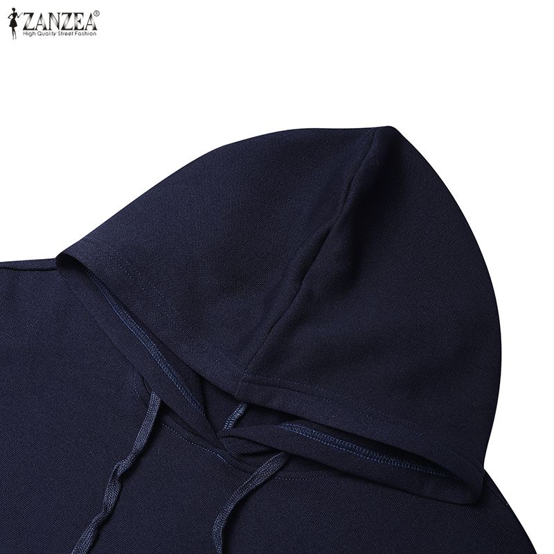 ZANZEA Women Hoodies Casual Long Sleeve Patchwork Sweatshirt Dress