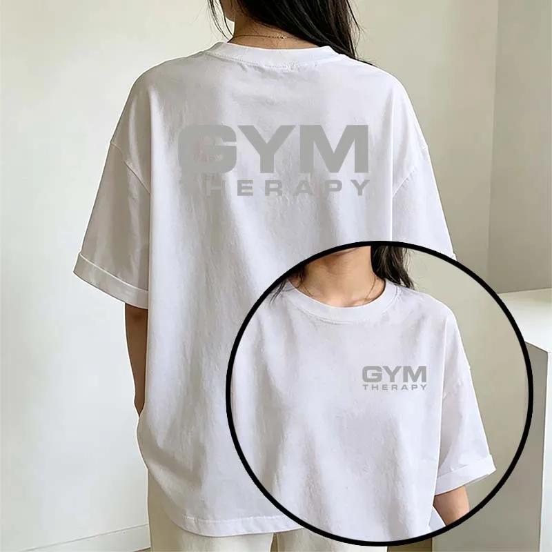 Gym Therapy Print Tshirts Unisexs Clothing Casual Fashion High Street Vintage Tops Crew Neck Short Sleeve Cotton Tshirts