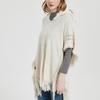 Damen Rippstrick Poncho Pullover Gestrickter Umhang mit Kapuze Lässiger Kapuzenponcho mit Fransen Gestrickter Pullover Pullover für Damen Schal Mantel Wickel Umhang