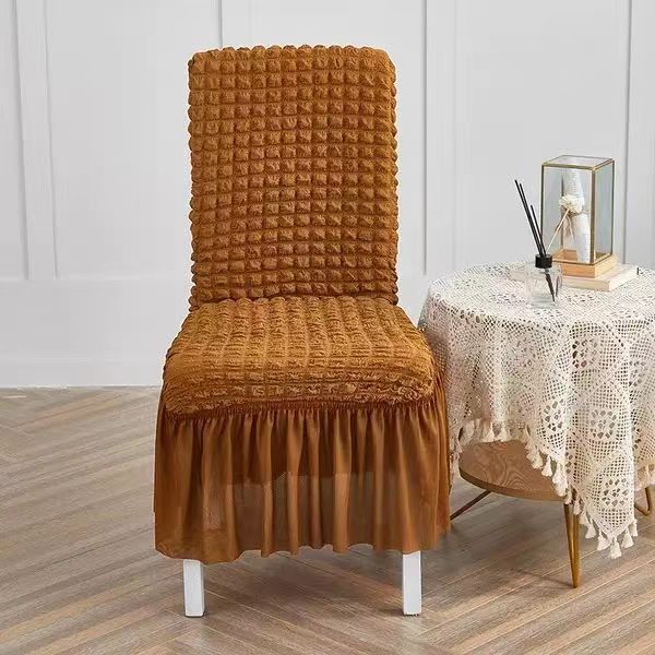 1pc Seersucker Chair Cover with Elegant Ruffle Skirt for Dining Room Washable Kitchen Chair Slipcover For Hotel Wedding