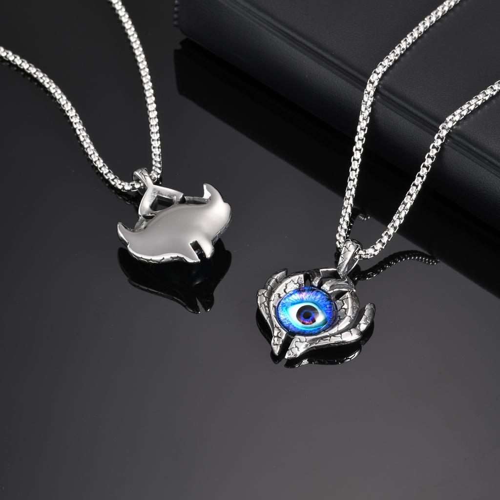 Vnox Big Evil Eye Pendant Necklace, Chunky Stainless Steel Badge with Turkish Eye Pendant, Punk Men Accessory