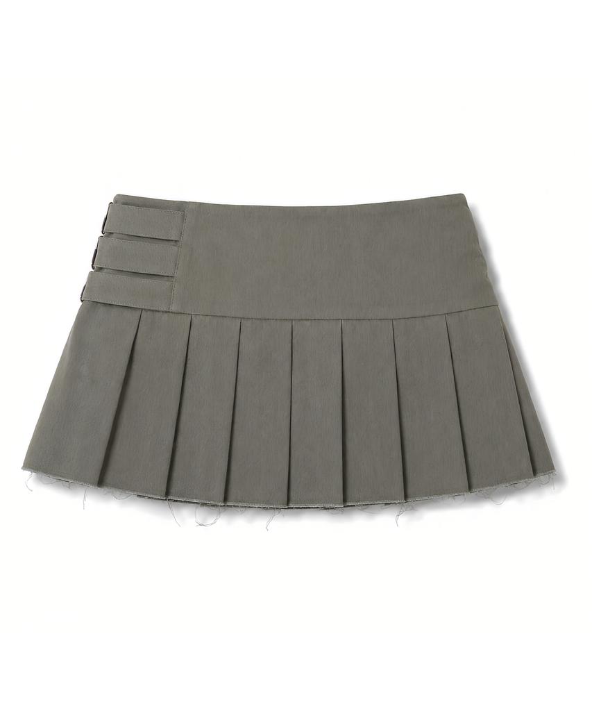 Deulailojeu Eyelet Pleated Skirt (Khaki)
