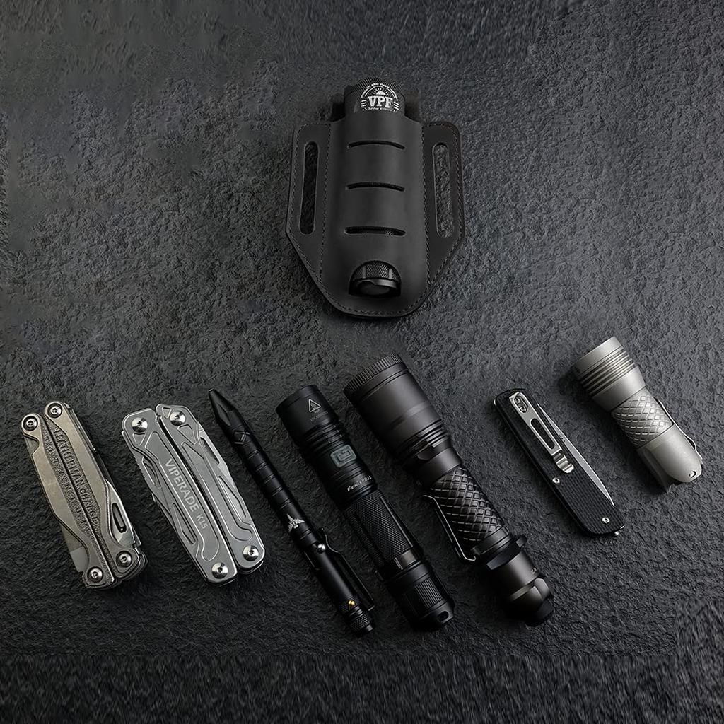 VIPERADE PJ9 Belt Flashlight EDC Pocket Pouch Leather Belt Sheath EDC Holster for and Folding Pocket Knives Multi-Tool Sheath, Holster, Men's Sheath,