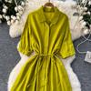 Sexy Chic Polo-Neck Single Breasted Ruffle Dress Elegant Korean Fashion Slim Summer Vintage Sweet Dresses