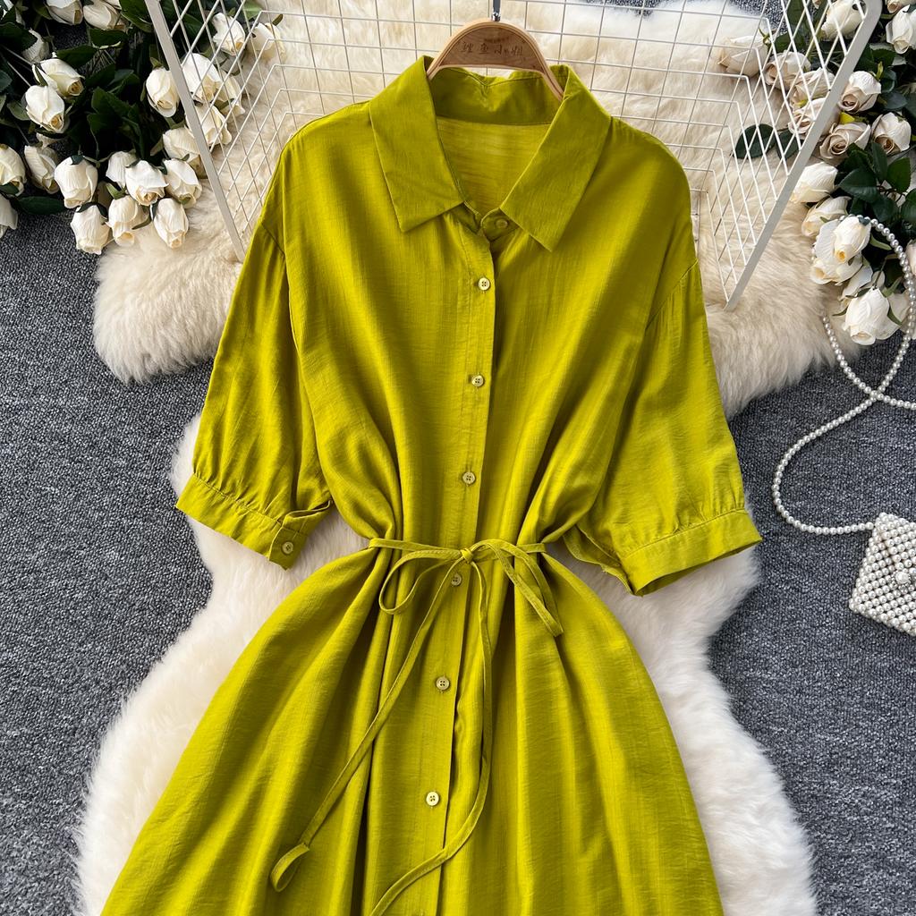 Sexy Chic Polo-Neck Single Breasted Ruffle Dress Elegant Korean Fashion Slim Summer Vintage Sweet Dresses