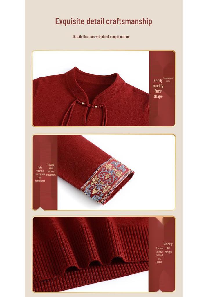 2025 Chinese Style Autumn/Winter Knitwear for Middle-aged and Elderly Women - Fashionable Sweater Base Layer