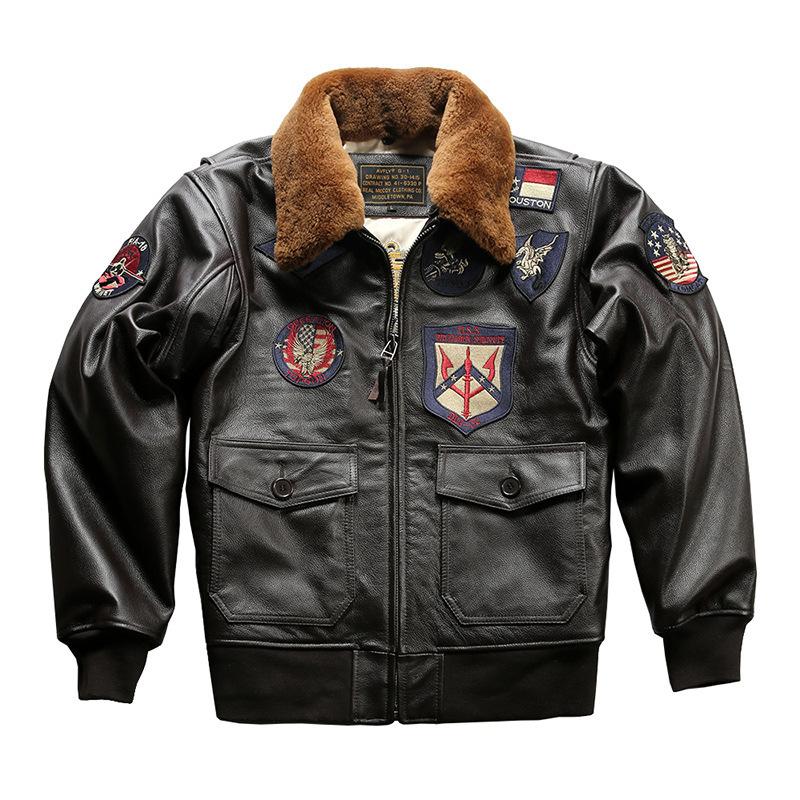 TOP GUN American G Leather Flying Jacket Men's Lamb Collar Lapel Top Sheepskin Men's Leather Jacket