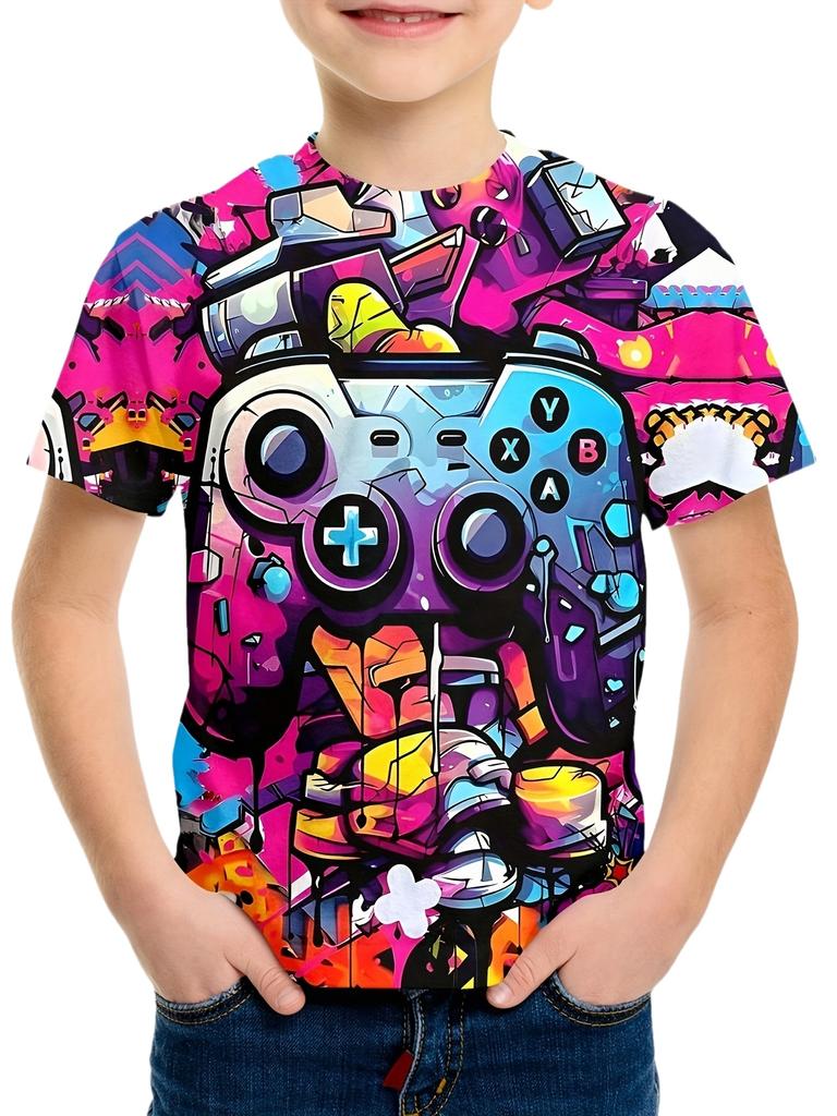 T-Shirts for Boys Short Sleeve 3D Gamepad Print Kids Summer Clothes Casual Fashion O-Neck Boys Tshirt Tops Children's Clothing
